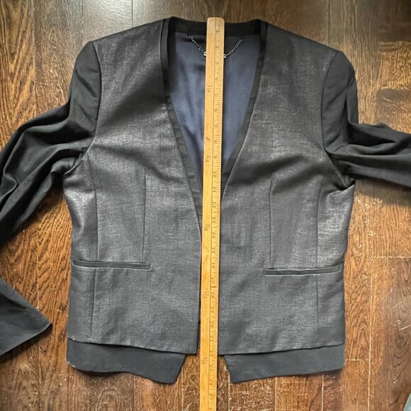 Elie Tahari Black Blazer Jacket Leather Trimmed Linen/Cotton- Size 10 - Picture 8 of 12